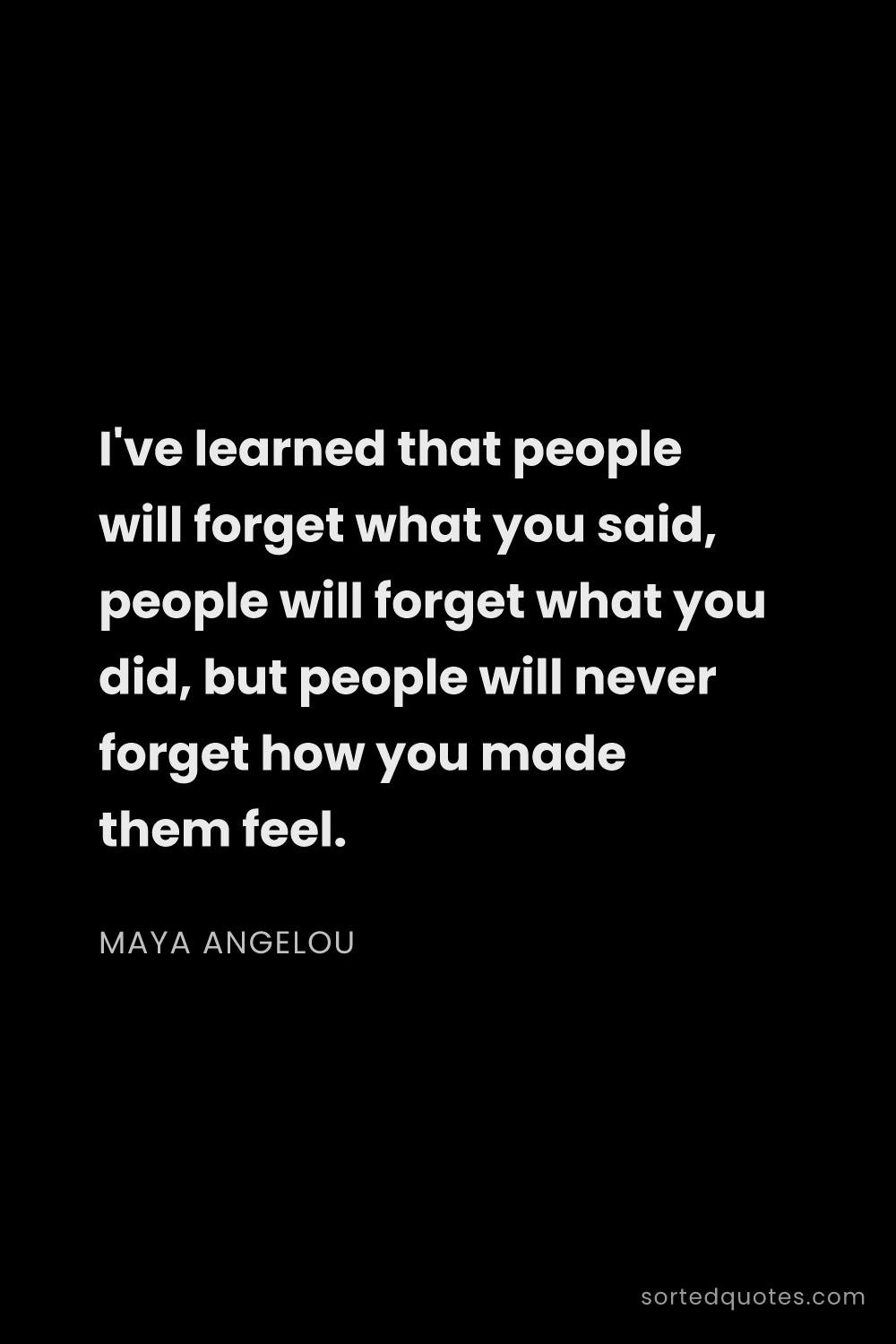 Quote by Maya Angelou: "I've learned that people will forget what you said..."
