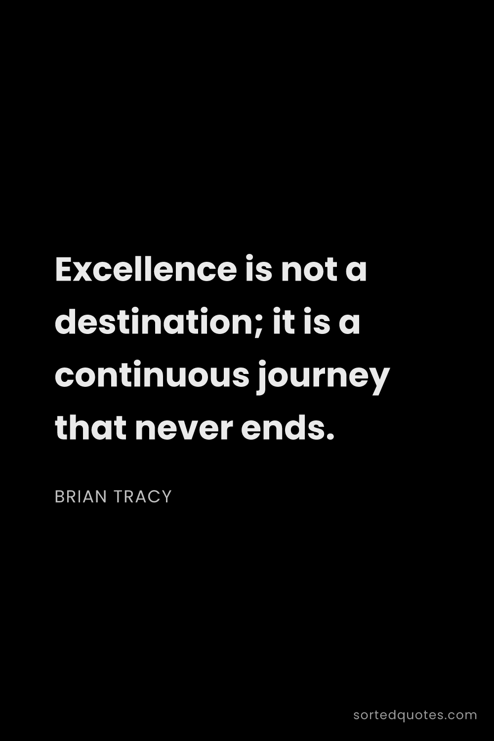 Quote by Brian Tracy: "Excellence is not a destination; it is a continuou..."