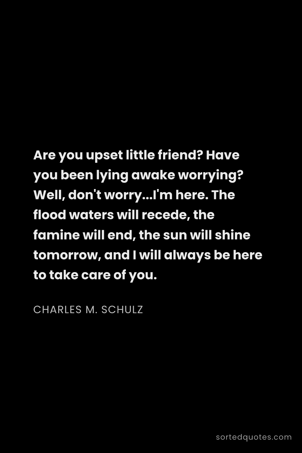 Quote by Charles M. Schulz: "Are you upset little friend? Have you been lying a..."