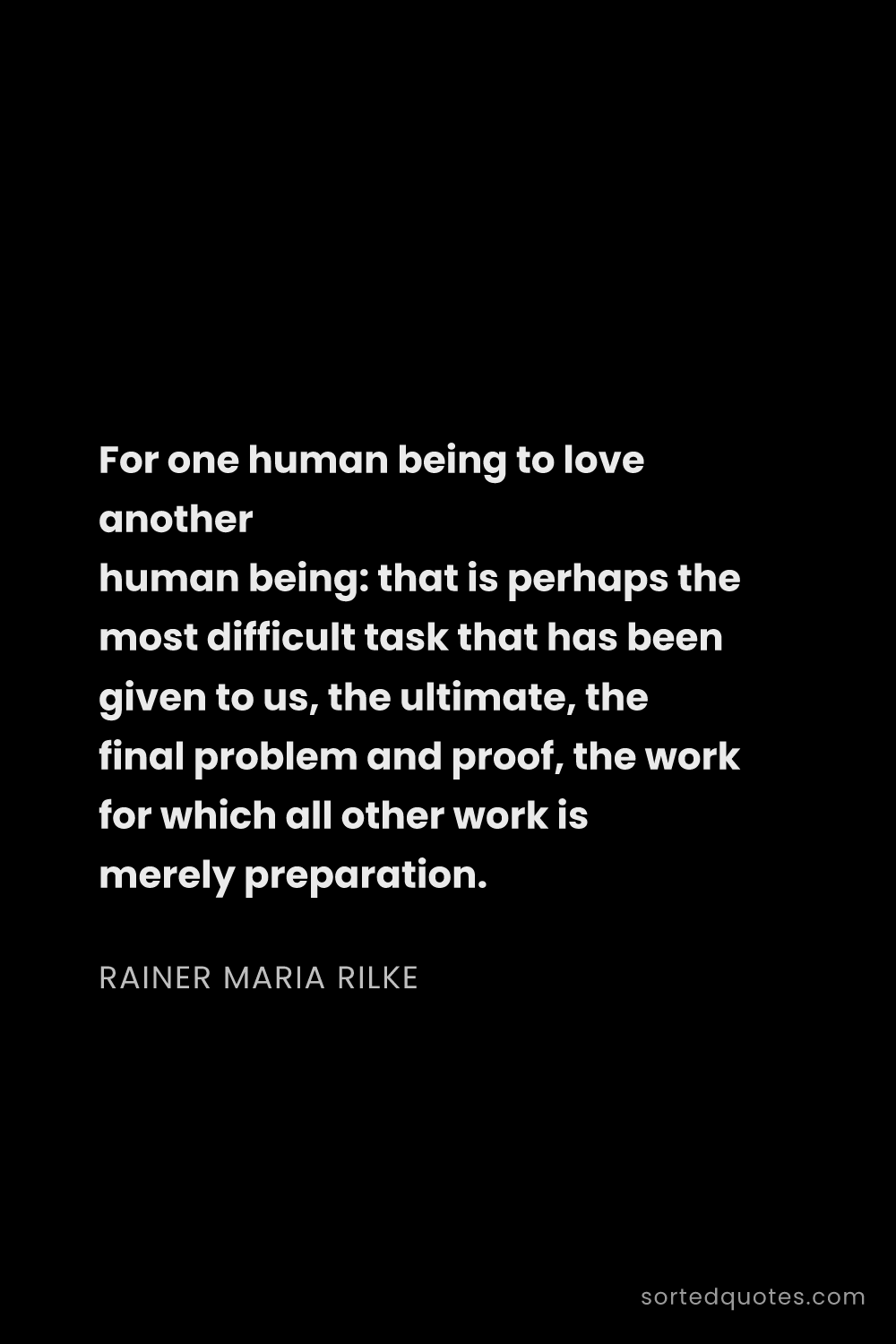 Quote by Rainer Maria Rilke: "For one human being to love another human being: t..."