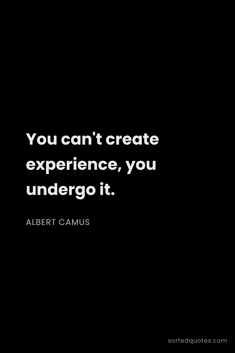 Quote by Albert Camus: "You can't create experience, you undergo it...."