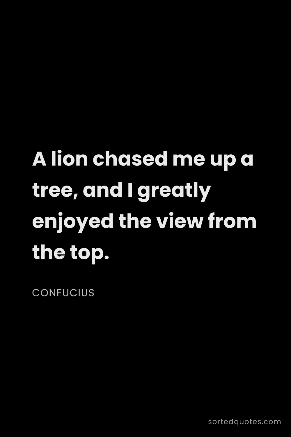 Quote by Confucius: "A lion chased me up a tree, and I greatly enjoyed ..."