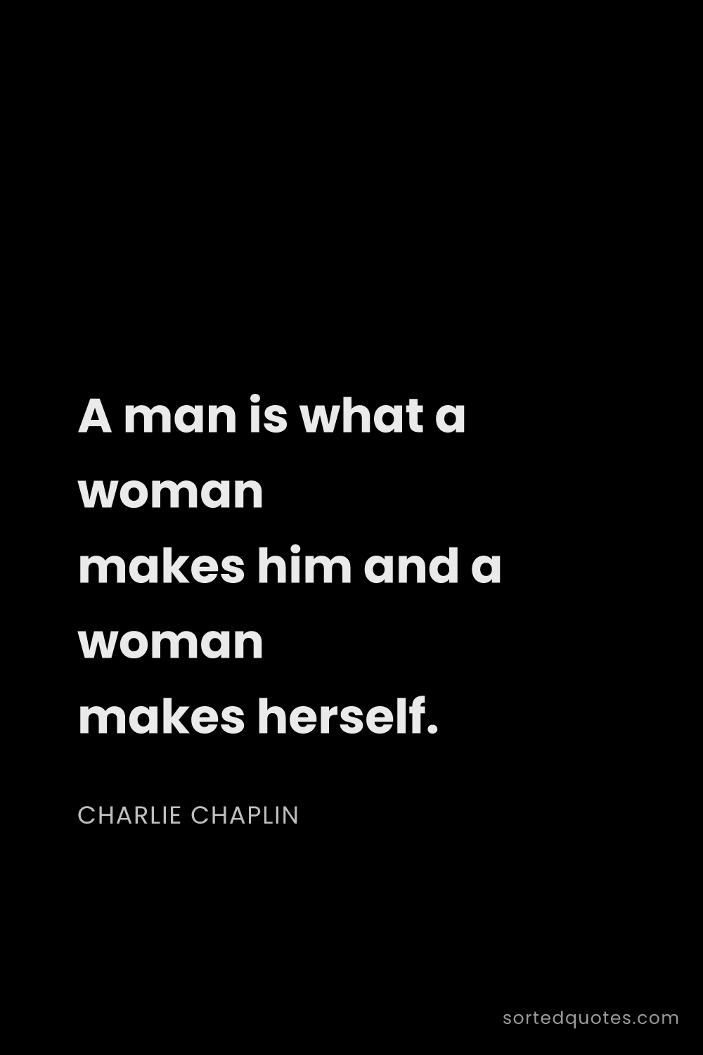 Quote by Charlie Chaplin: "A man is what a woman makes him and a woman makes ..."