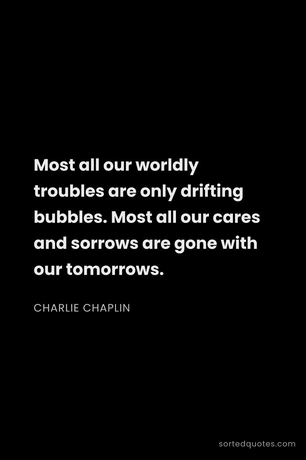 Quote by Charlie Chaplin: "Most all our worldly troubles are only drifting bu..."