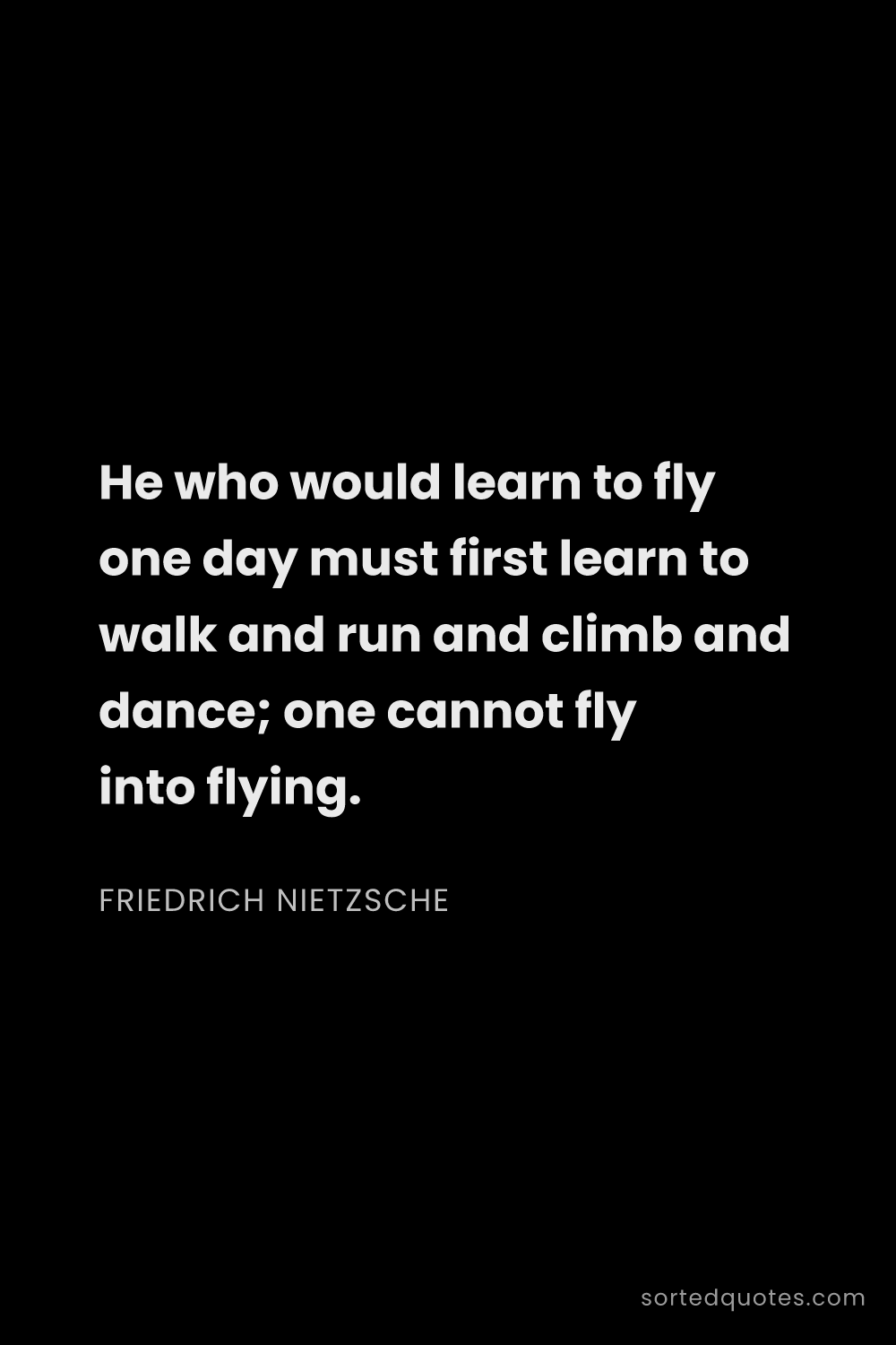 Quote by Friedrich Nietzsche: "He who would learn to fly one day must first learn..."