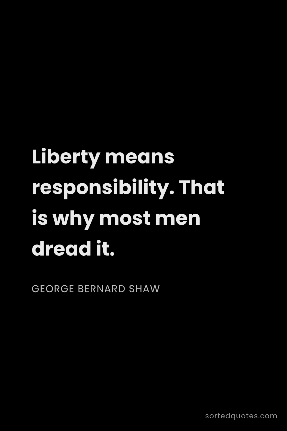 Quote by George Bernard Shaw: "Liberty means responsibility. That is why most men..."