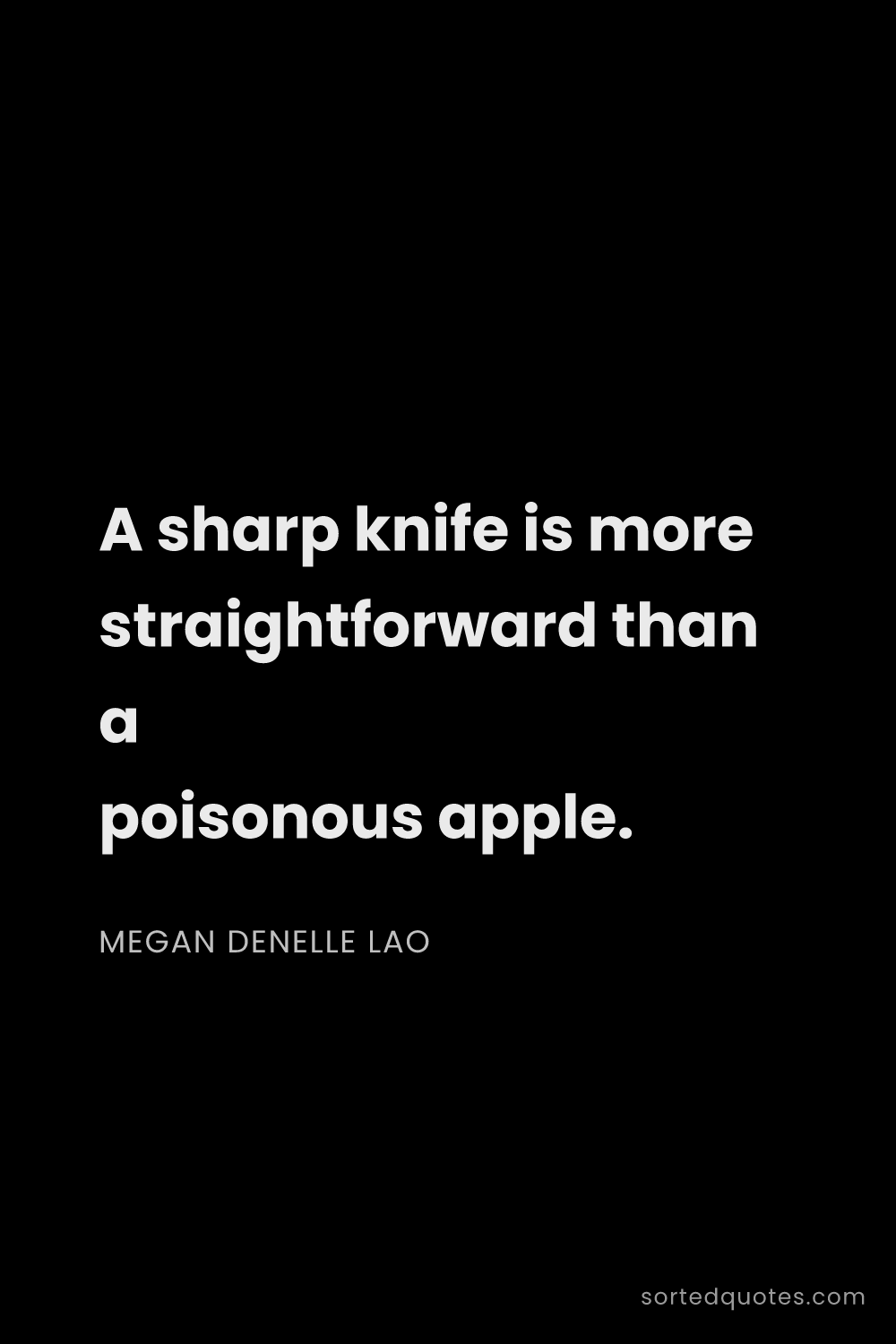 Quote by Megan Denelle Lao: "A sharp knife is more straightforward than a poiso..."