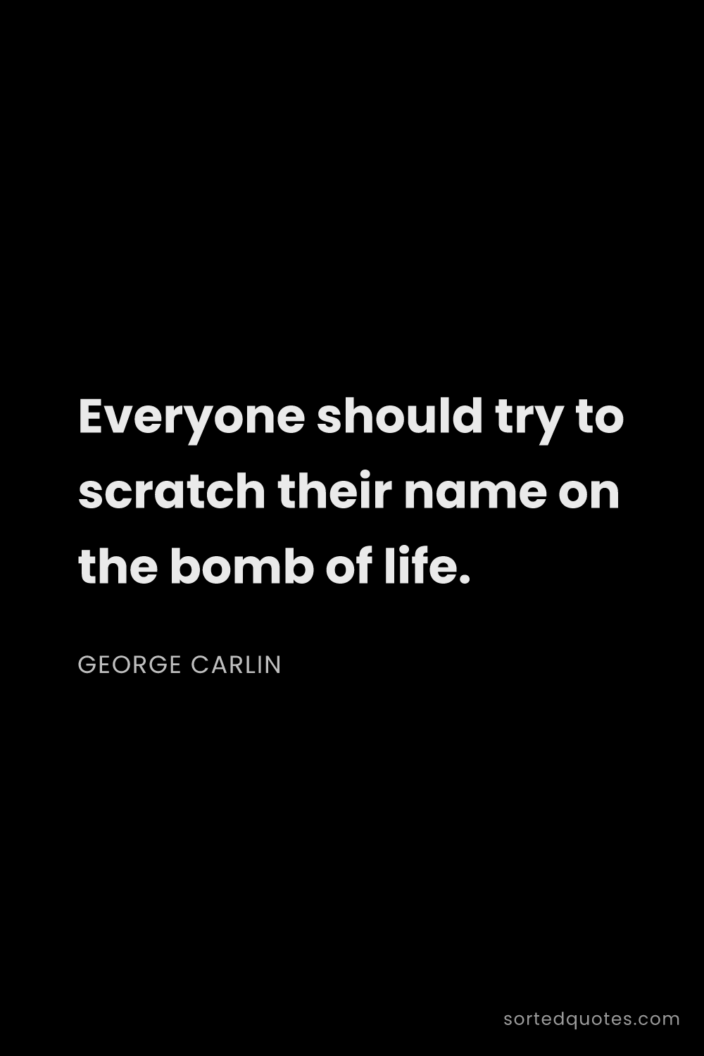 Quote by George Carlin: "Everyone should try to scratch their name on the b..."