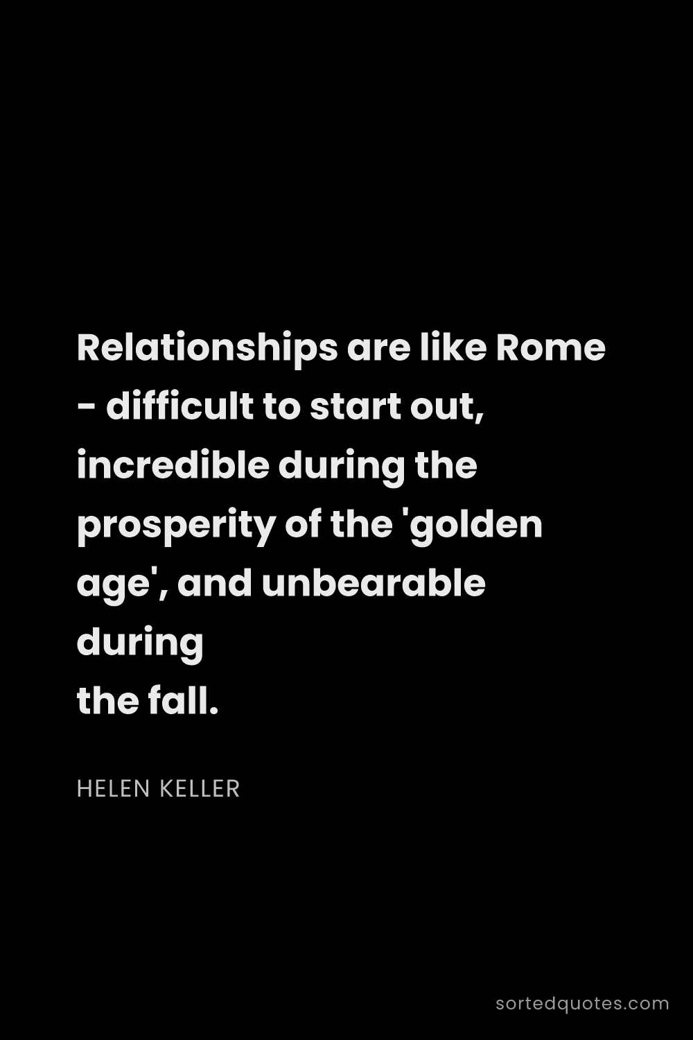 Quote by Helen Keller: "Relationships are like Rome - difficult to start o..."