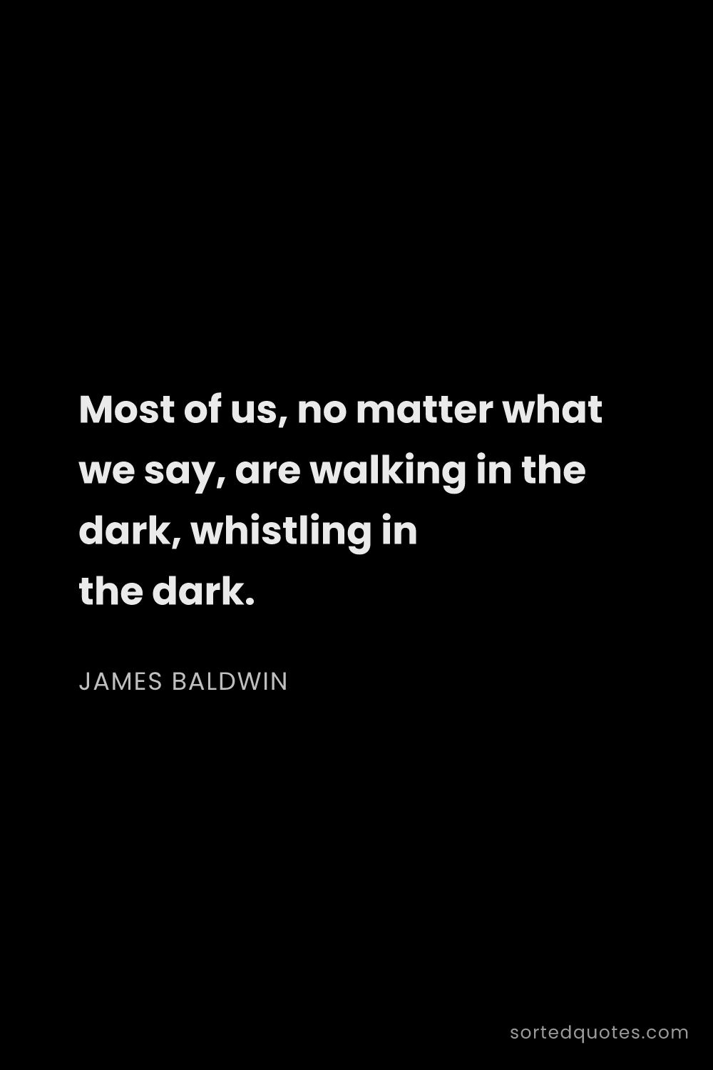 Quote by James Baldwin: "Most of us, no matter what we say, are walking in ..."