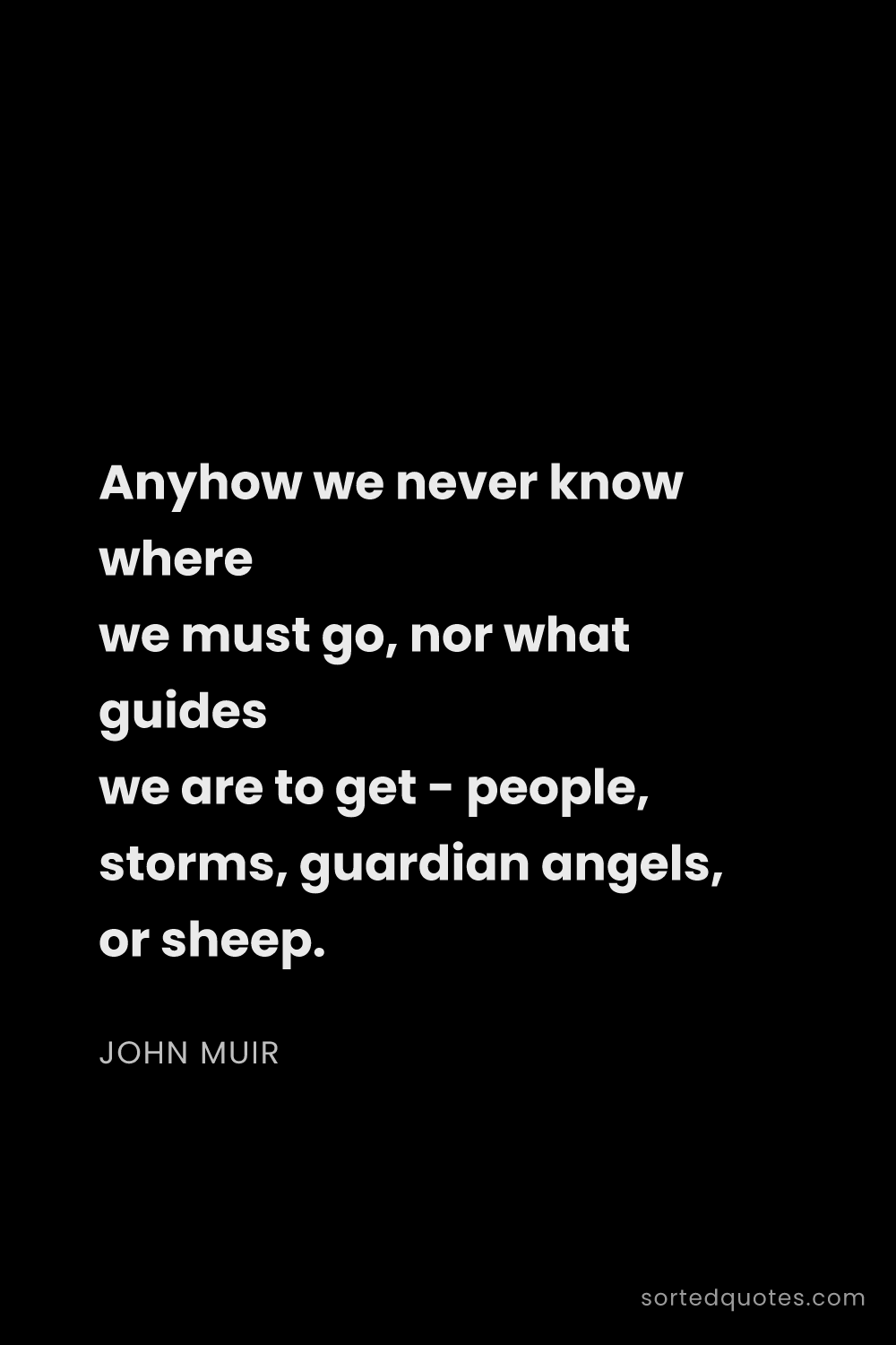 Quote by John Muir: "Anyhow we never know where we must go, nor what gu..."