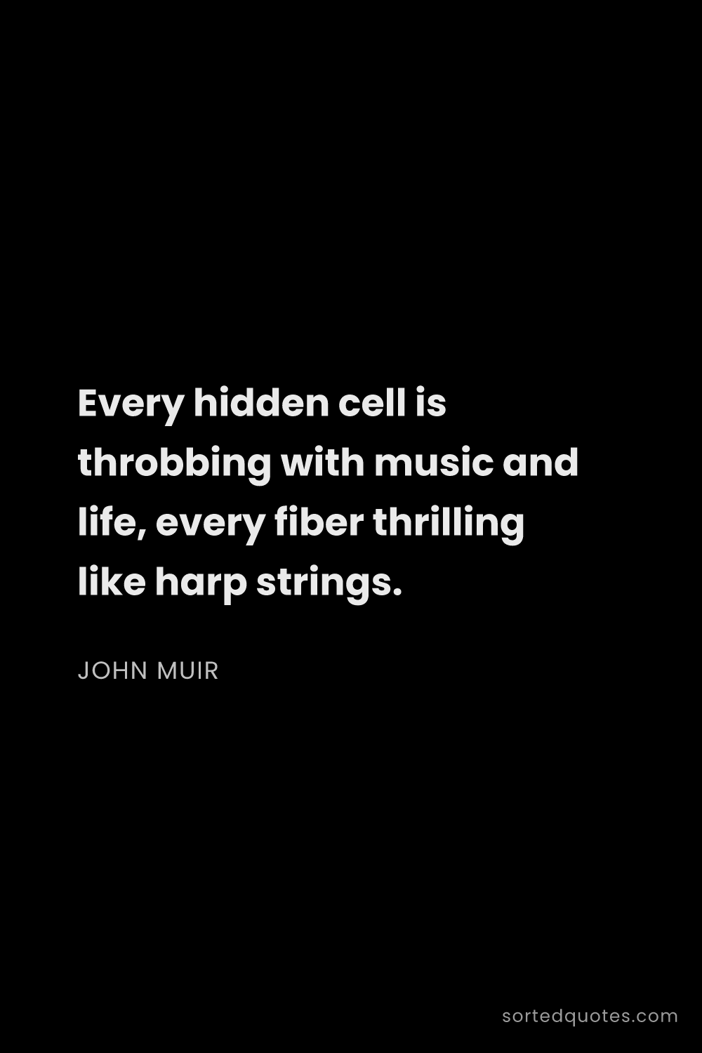 Quote by John Muir: "Every hidden cell is throbbing with music and life..."