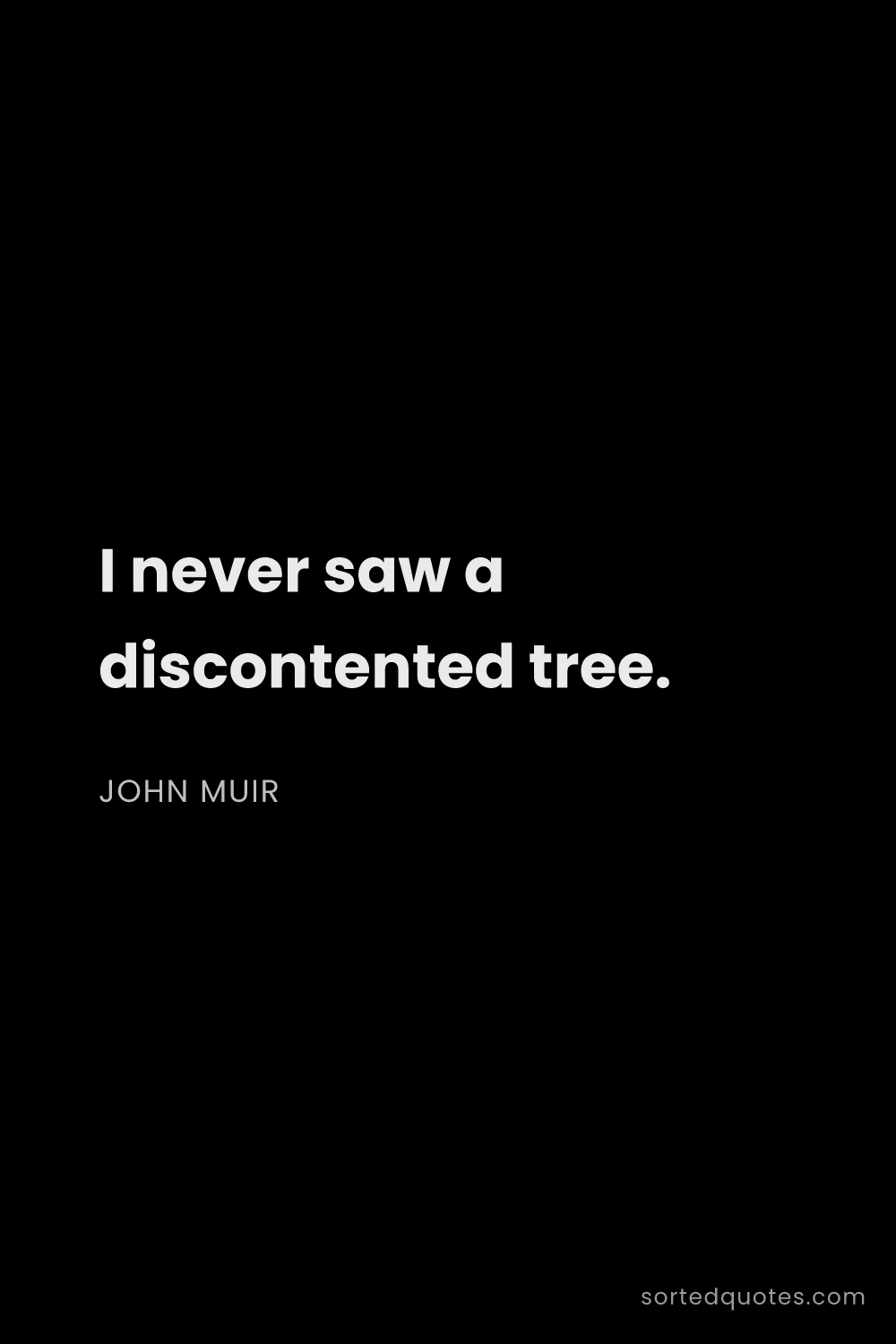 Quote by John Muir: "I never saw a discontented tree...."