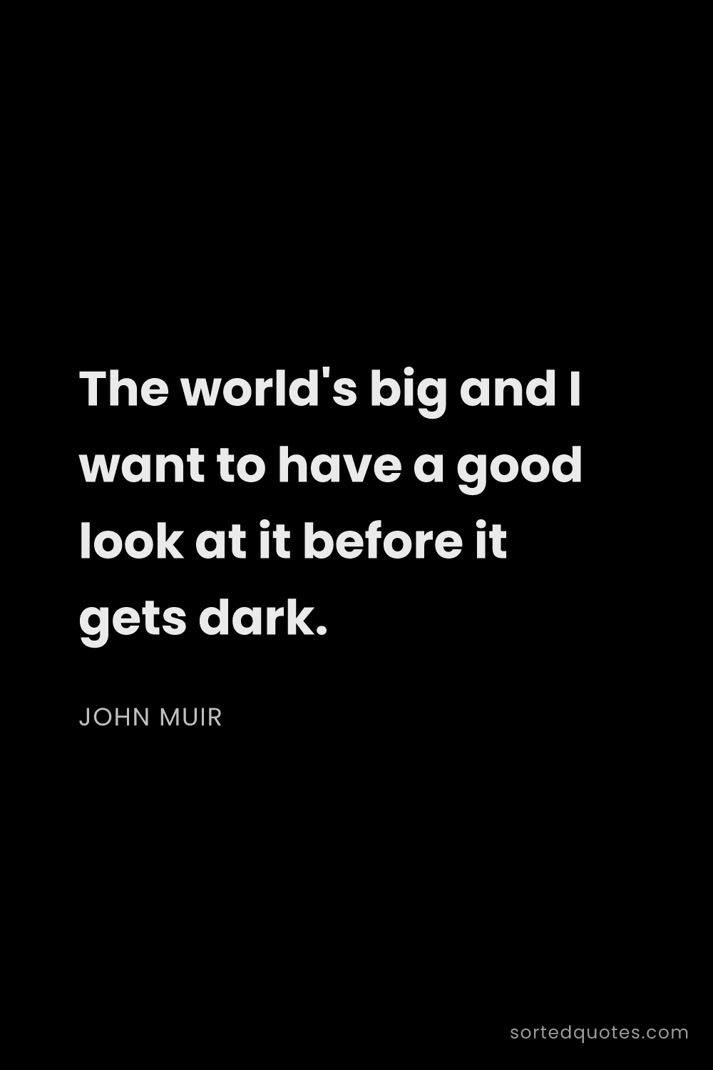 Quote by John Muir: "The world's big and I want to have a good look at ..."