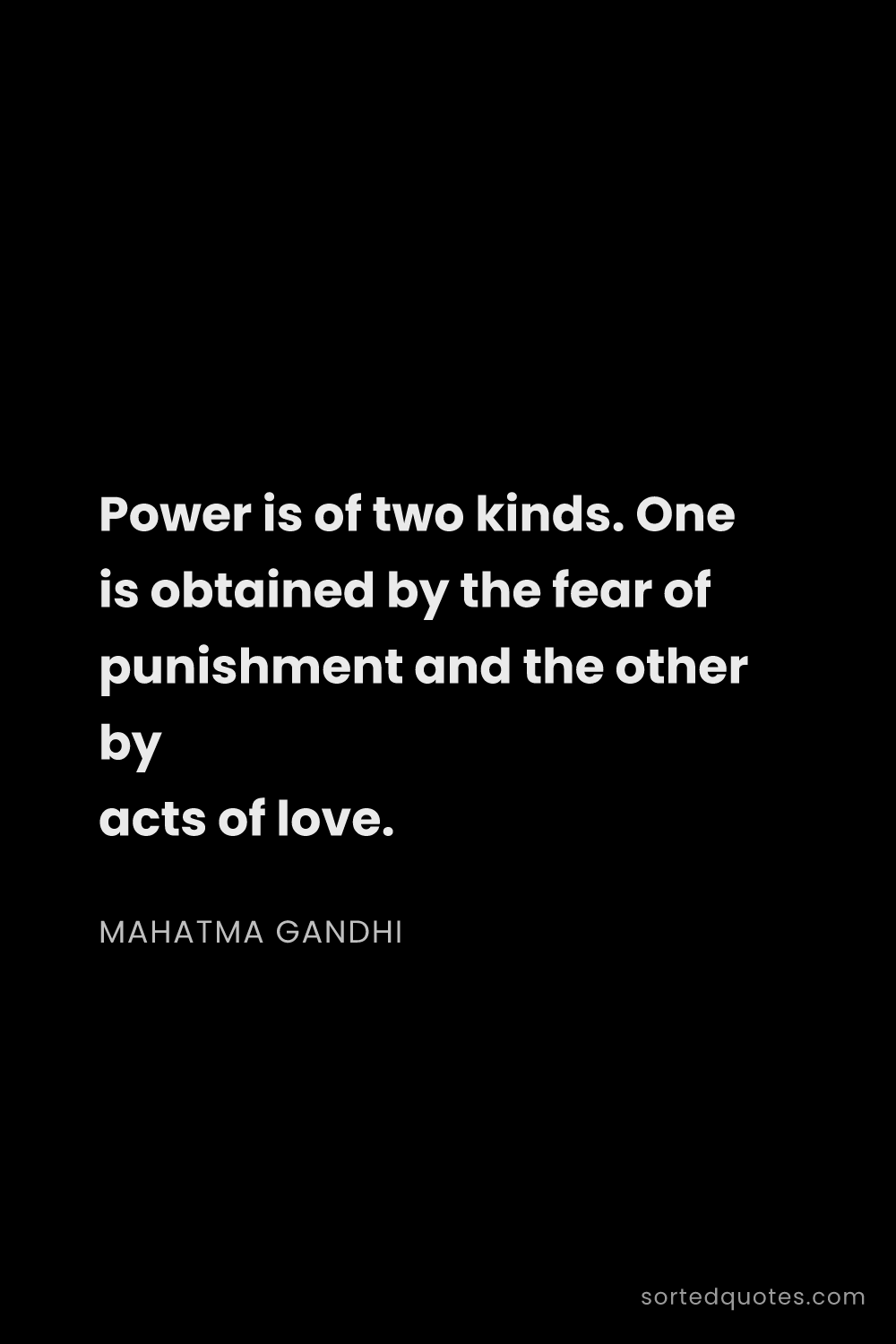 Quote by Mahatma Gandhi: "Power is of two kinds. One is obtained by the fear..."