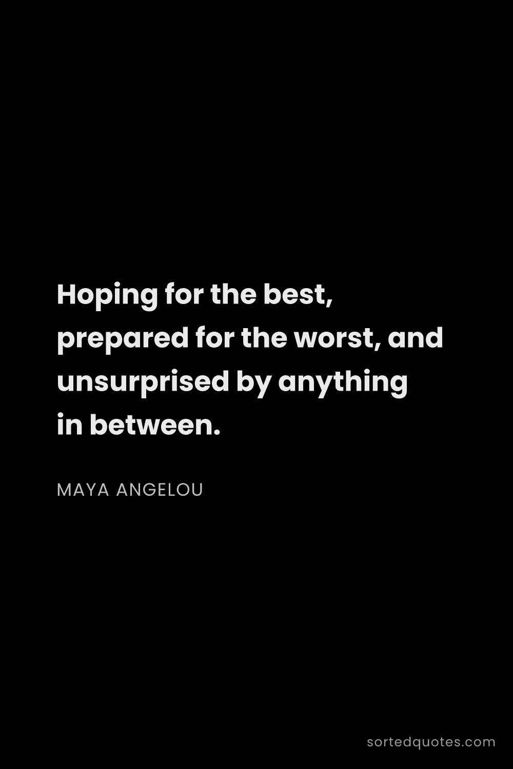 Quote by Maya Angelou: "Hoping for the best, prepared for the worst, and u..."