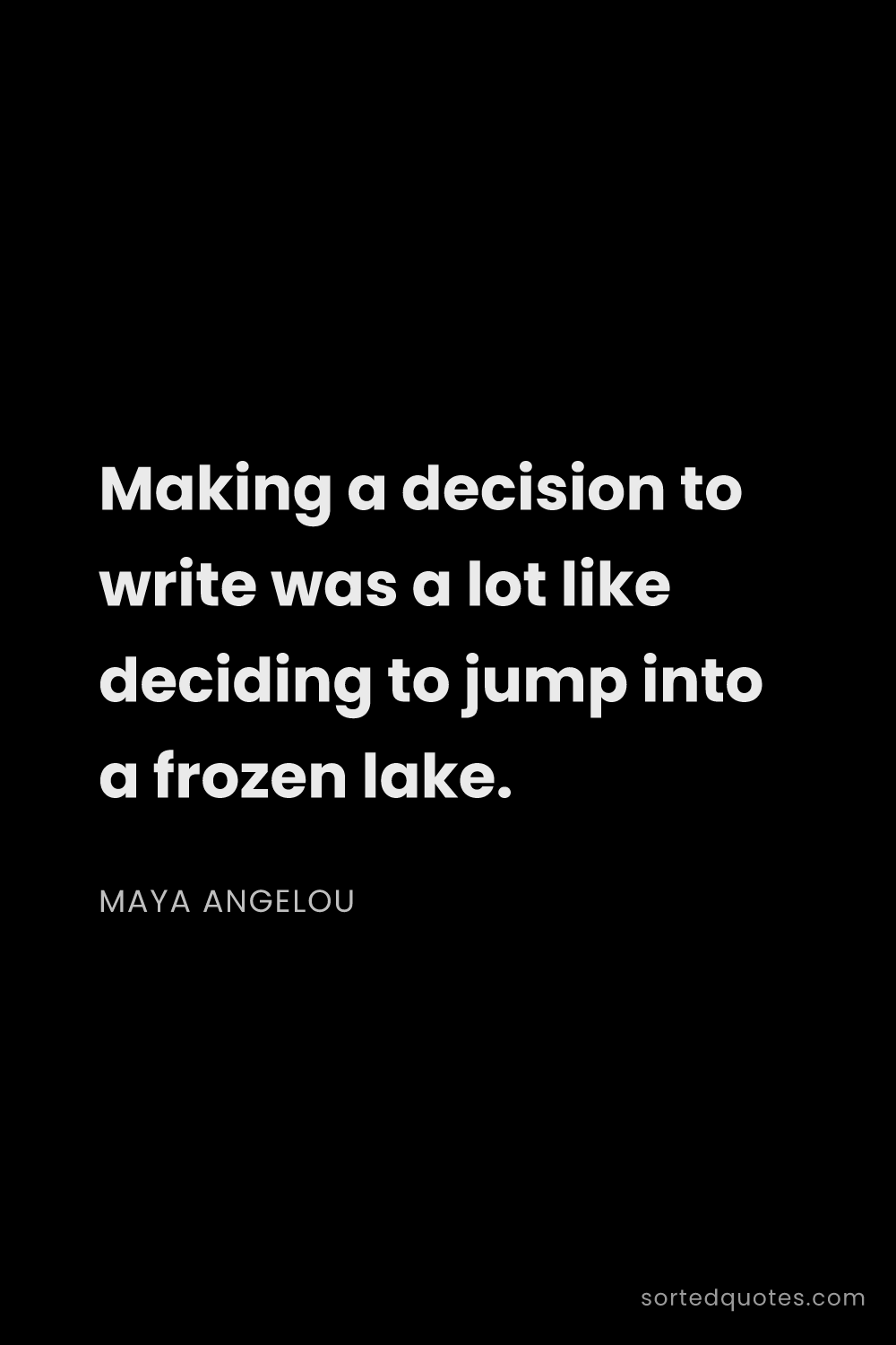 Quote by Maya Angelou: "Making a decision to write was a lot like deciding..."