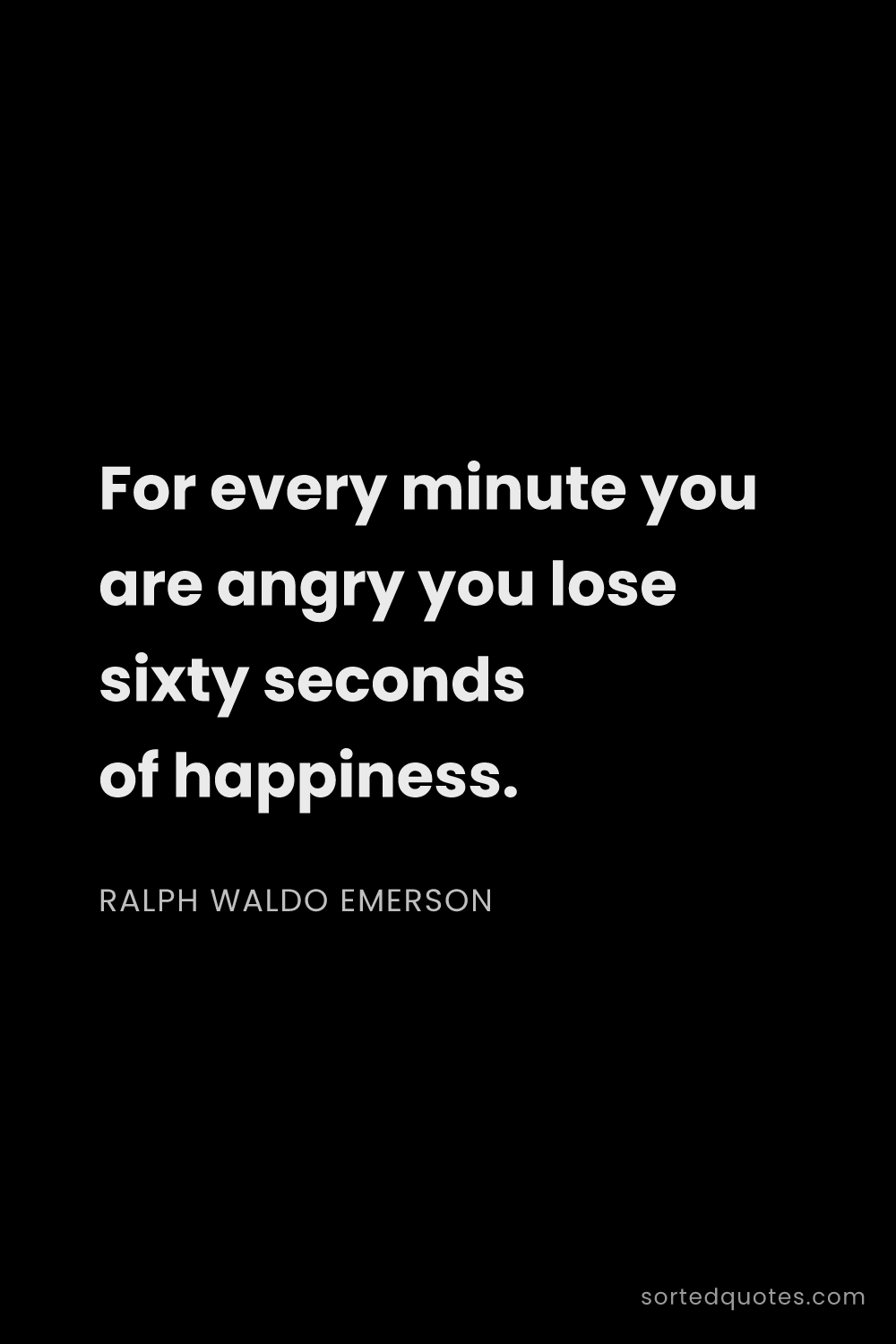 Quote by Ralph Waldo Emerson: "For every minute you are angry you lose sixty seco..."
