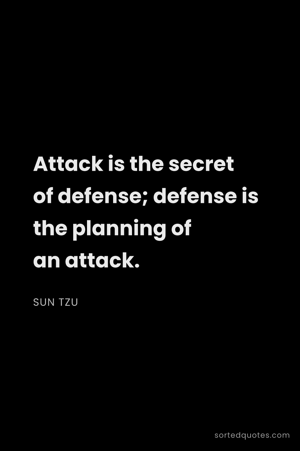 Quote by Sun Tzu: "Attack is the secret of defense; defense is the pl..."