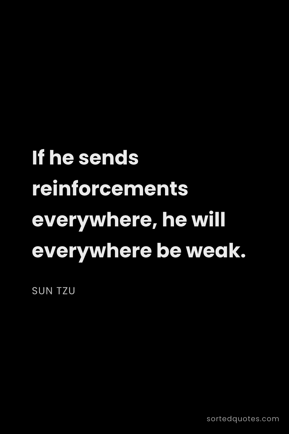 Quote by Sun Tzu: "If he sends reinforcements everywhere, he will eve..."