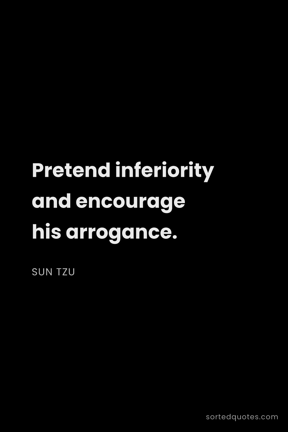 Quote by Sun Tzu: "Pretend inferiority and encourage his arrogance...."