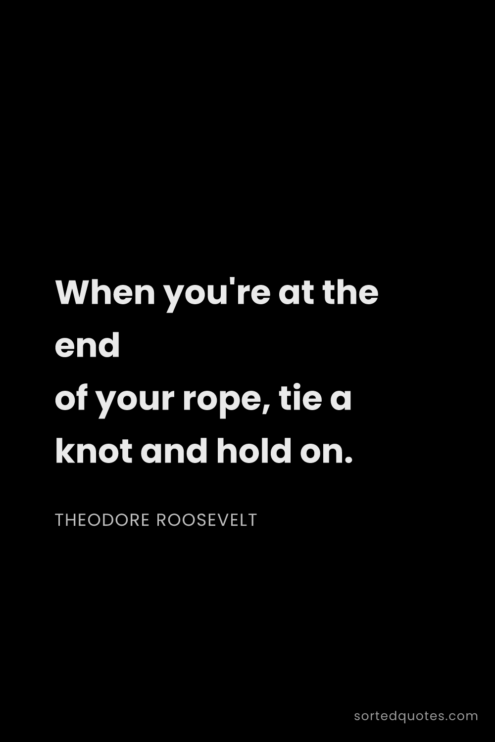 Quote by Theodore Roosevelt: "When you're at the end of your rope, tie a knot an..."