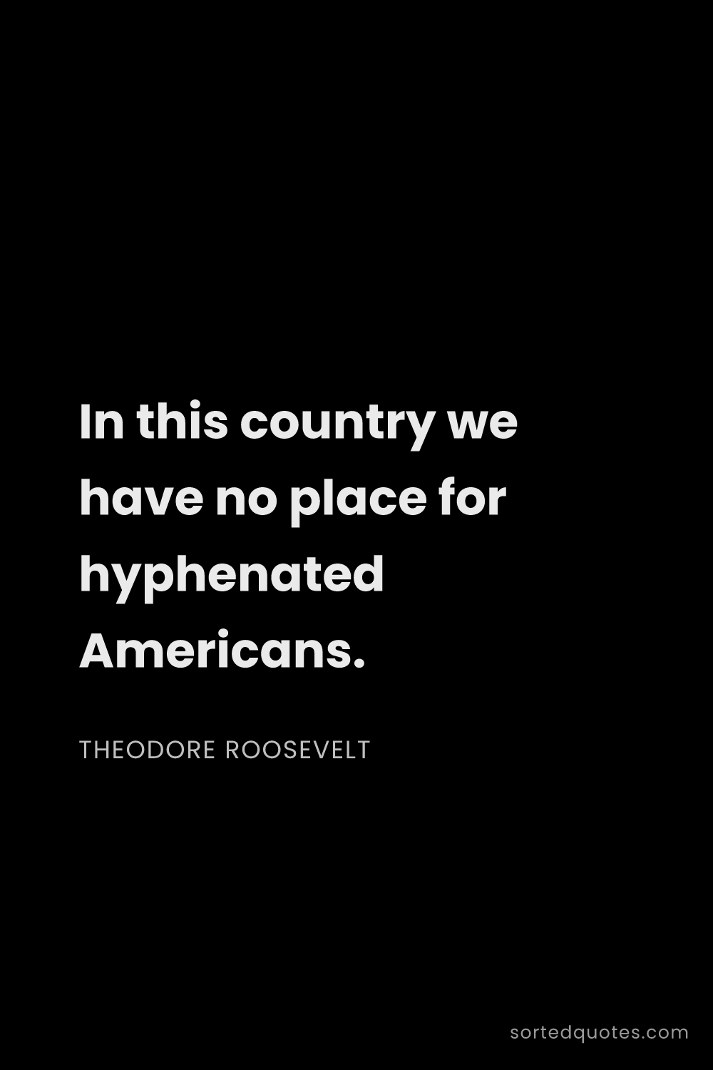 Quote by Theodore Roosevelt: "In this country we have no place for hyphenated Am..."