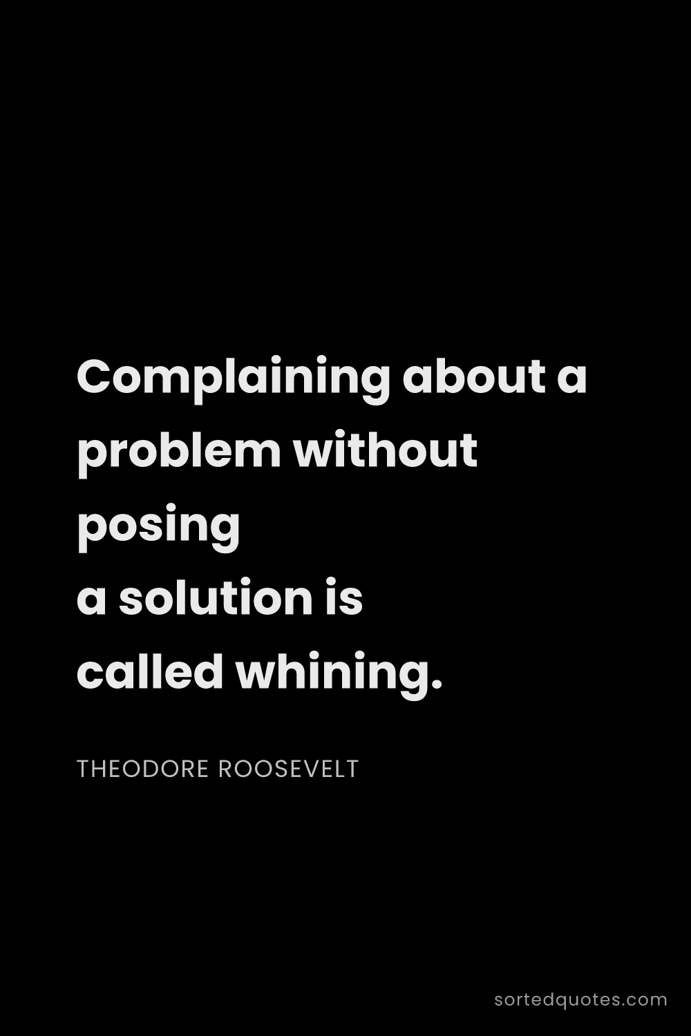 Quote by Theodore Roosevelt: "Complaining about a problem without posing a solut..."