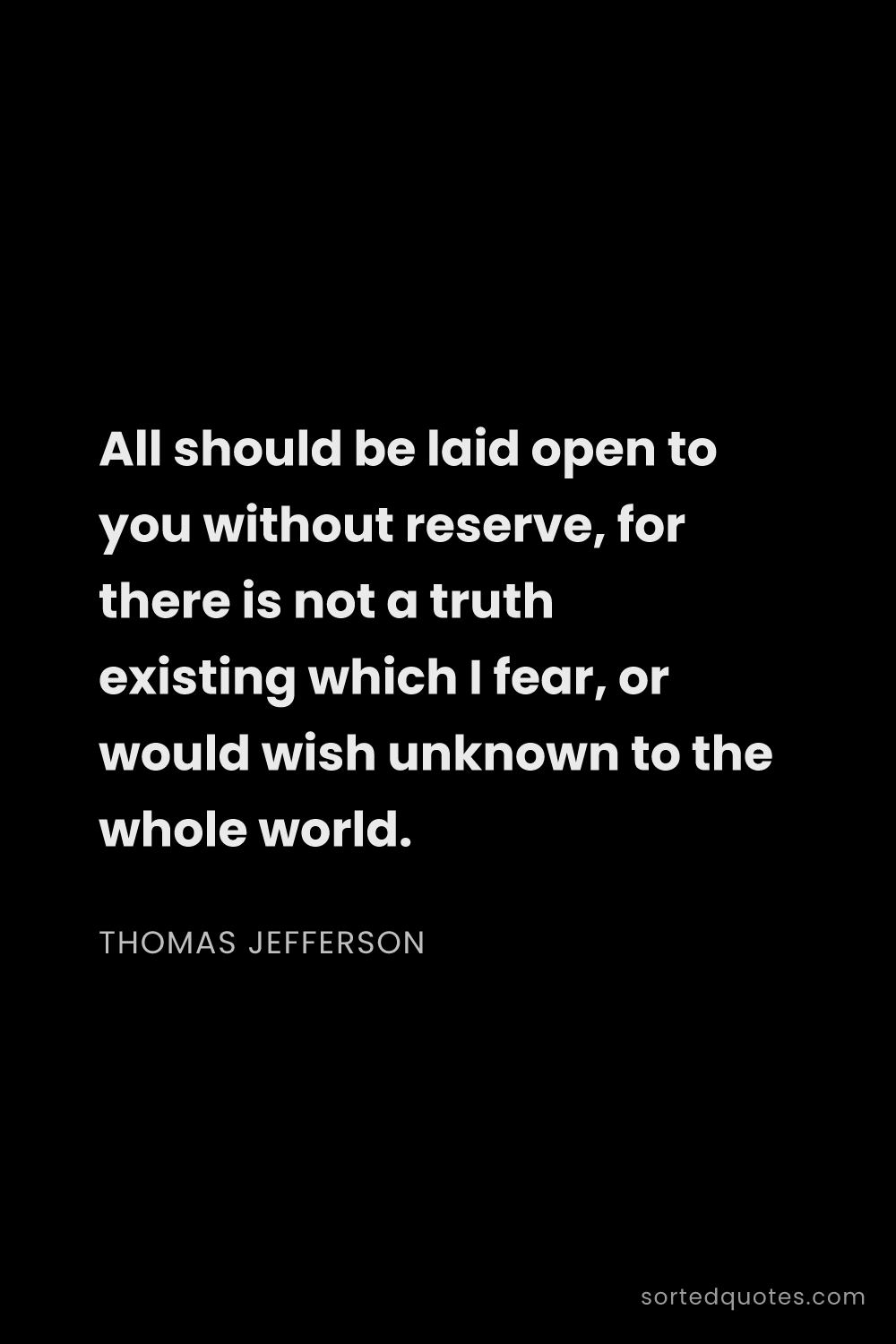 Quote by Thomas Jefferson: "All should be laid open to you without reserve, fo..."