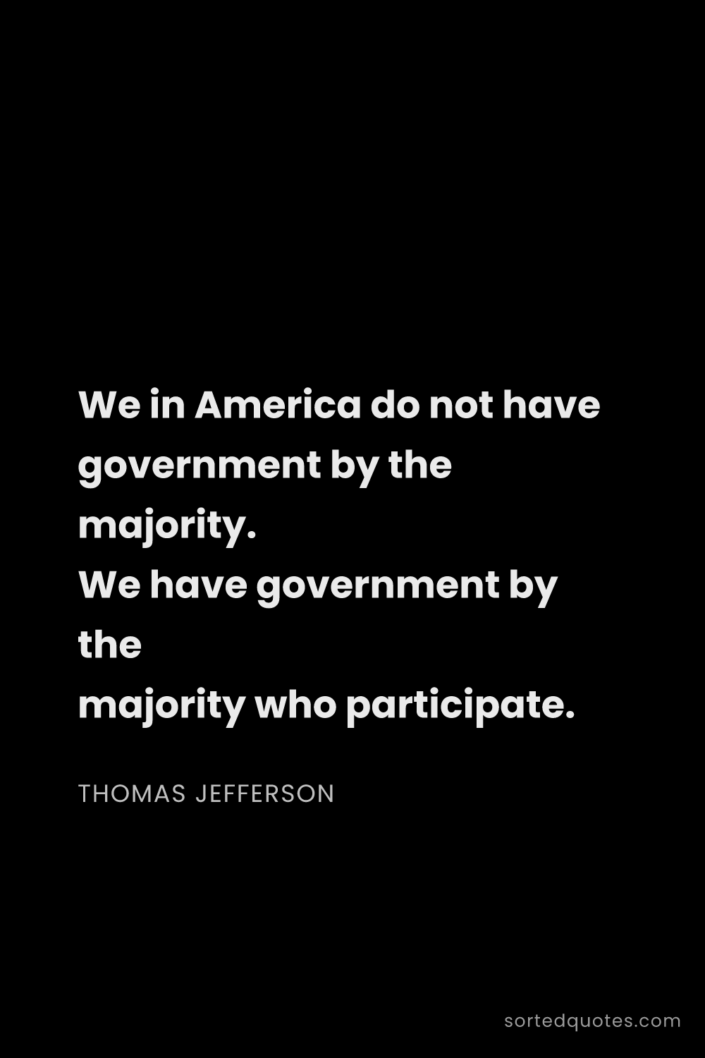Quote by Thomas Jefferson: "We in America do not have government by the majori..."