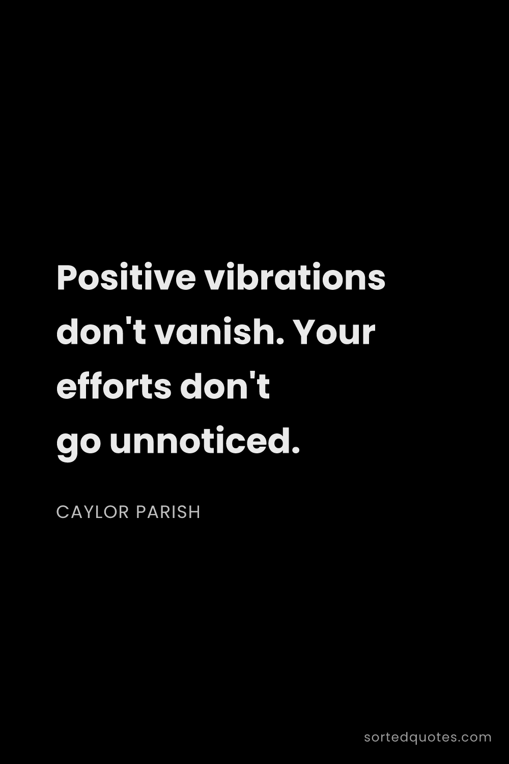 Quote by Caylor Parish: "Positive vibrations don't vanish. Your efforts don..."